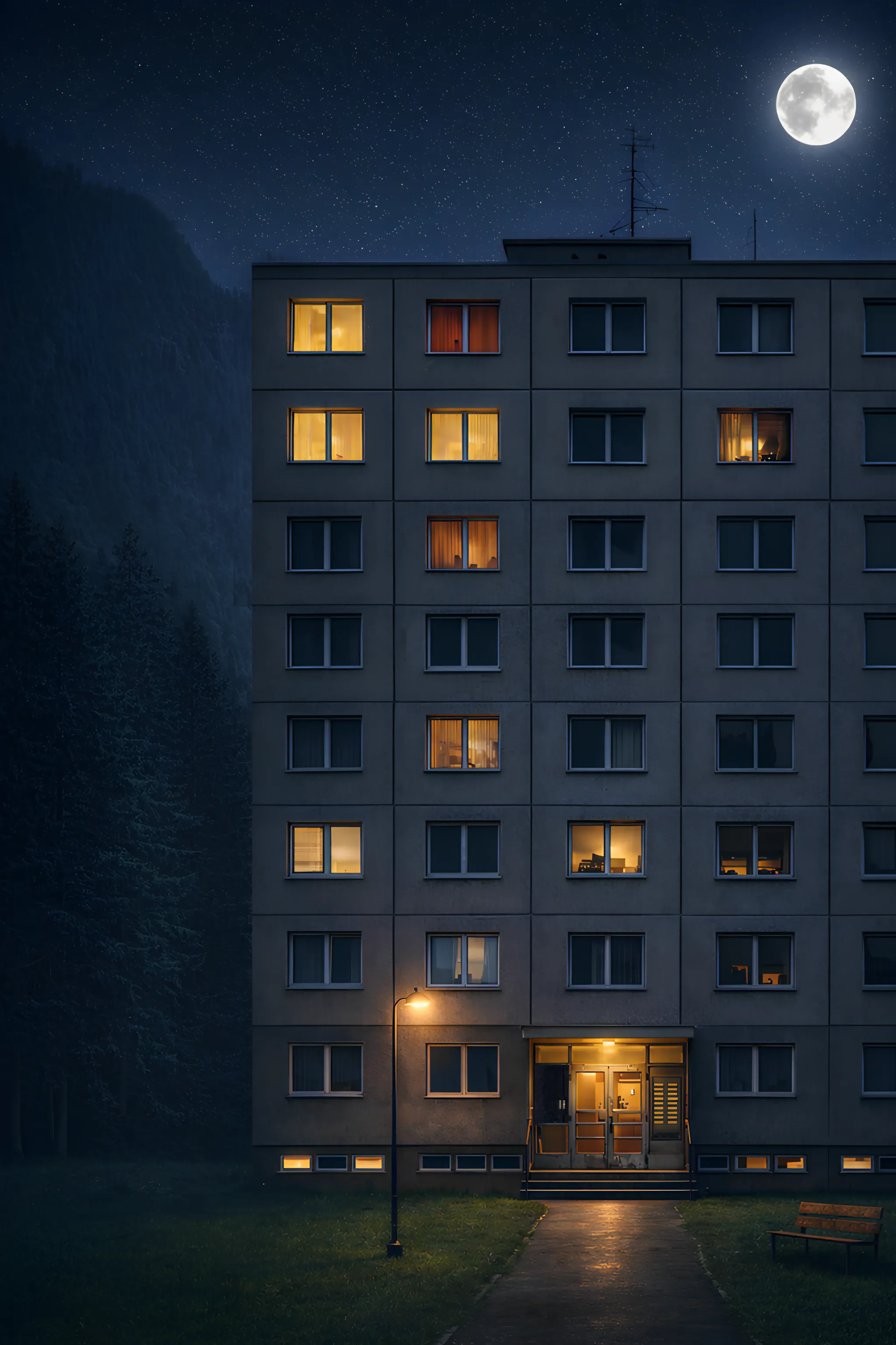 Panelák v nočnej atmosfére